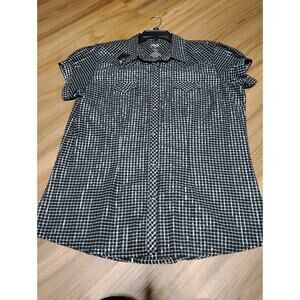 Rock 47' by Wrangler Seersucker Studded Pearlsnap Womens Large Metallic xxl